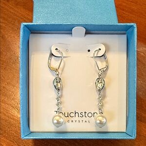 Touchstone Crystal Silver and White Pearl Earrings